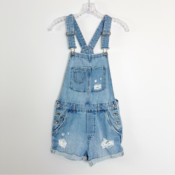 &Denim Light Blue Distressed Overalls - Picture 1 of 8